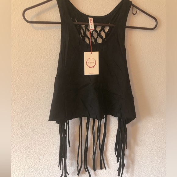 Raga Tank with t-shirt fringe and cross crossed back size XS New! - Picture 2 of 11